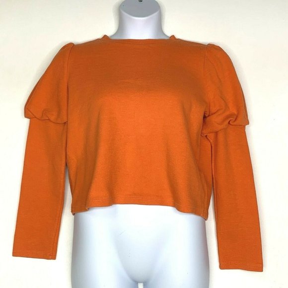 Zara Trafaluc Women Blouse Size Medium‎ Long Sleeve Orange Pullover Round Neck - Picture 1 of 8
